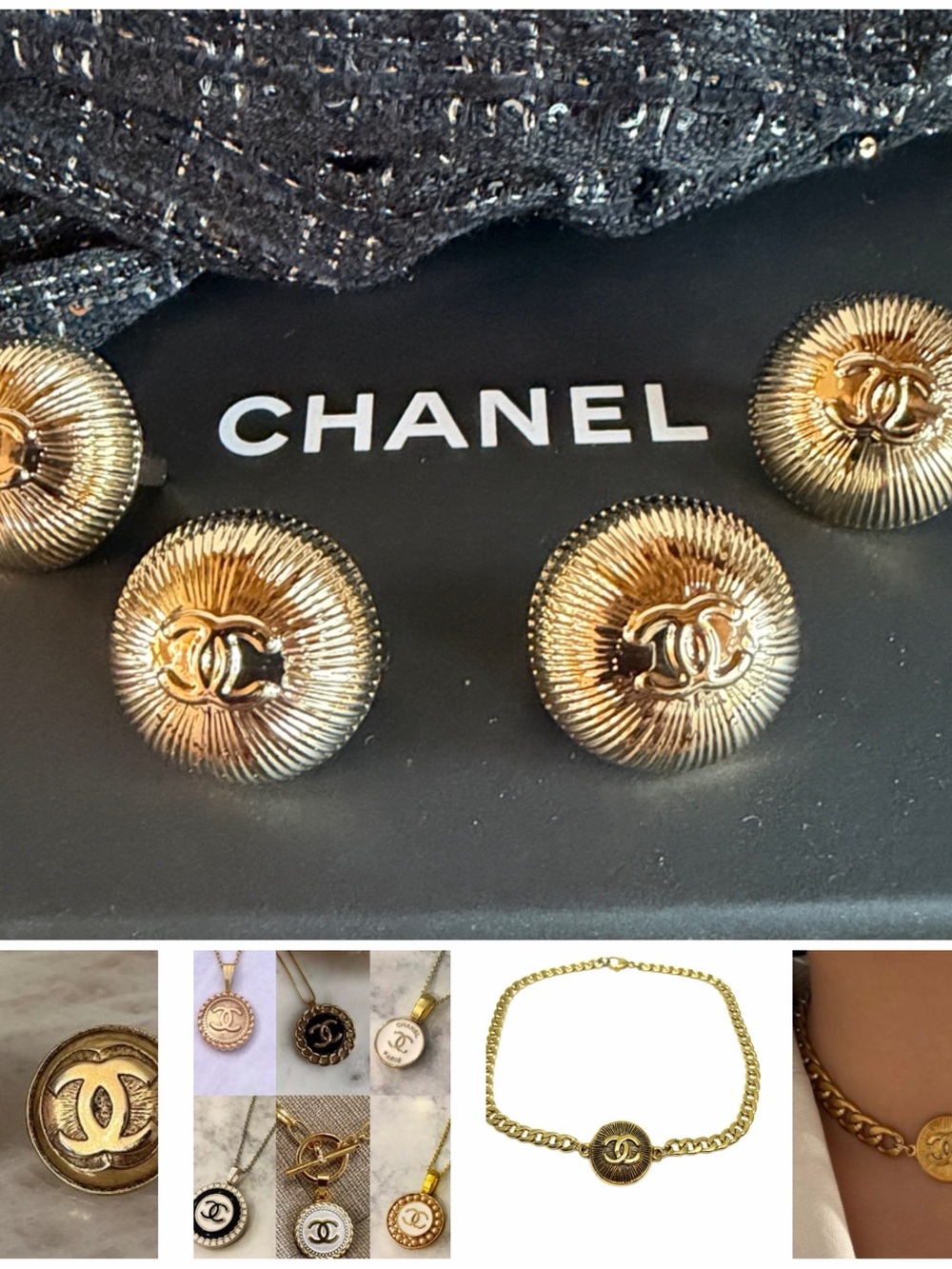 Auth. 2025 CHANEL Holiday packaging Gold-Tone CC Logo Round Buttons